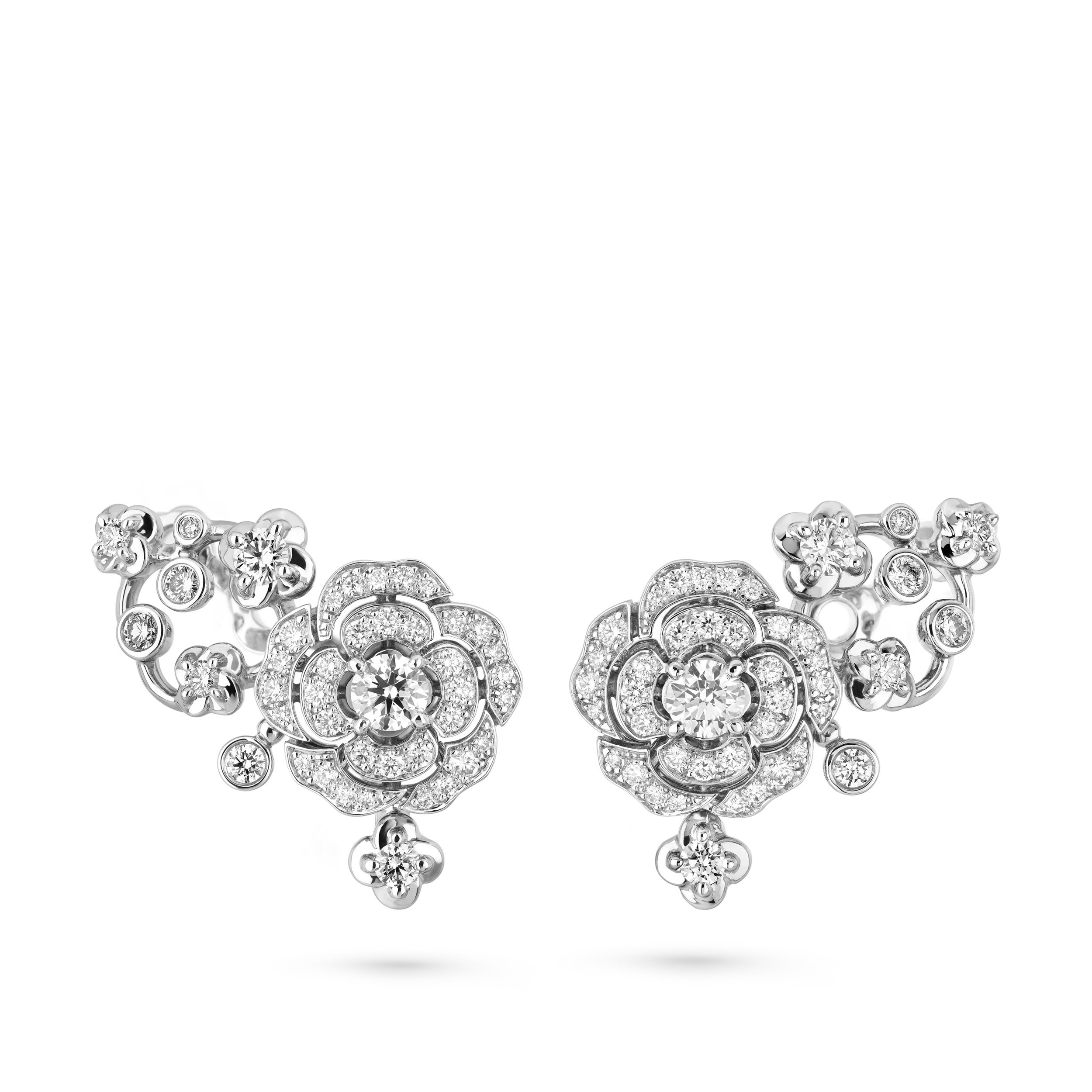 Chanel Bouton de Camélia Earrings in 18K White Gold Diamonds — UFO No More