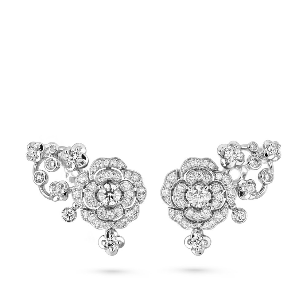 Chanel Bouton de Camélia Earrings in 18K White Gold Diamonds — UFO