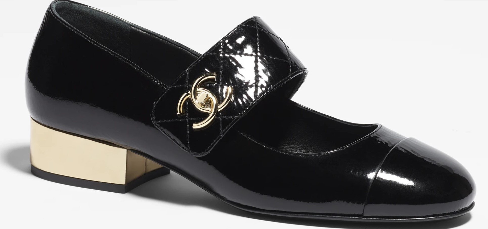 Chanel Mary-Jane Block-Heel Shoes in Black Patent Goatskin — UFO No More