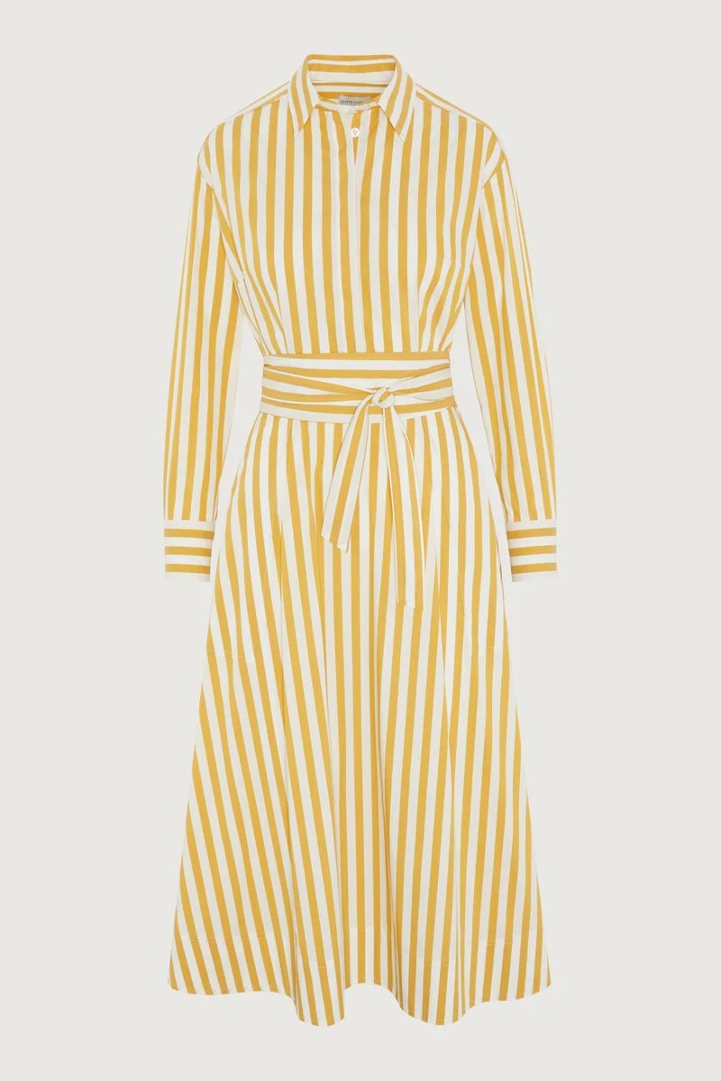 Jasper Conran Blythe Striped Full Skirt Shirt Dress in Yellow.jpg