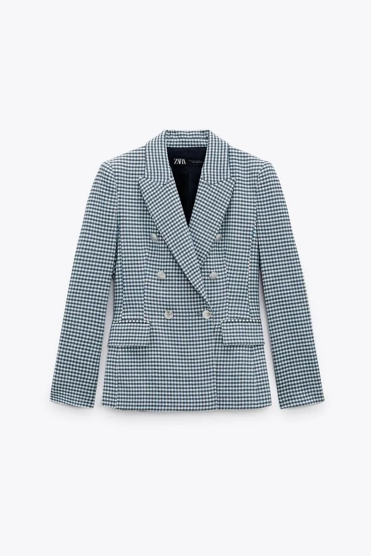 Zara Double Breasted Houndstooth Blazer