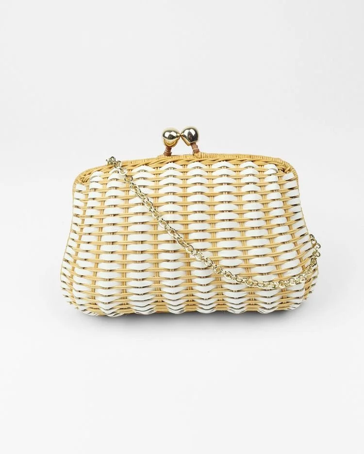 Serpui Blair Woven Wicker Clutch Bag