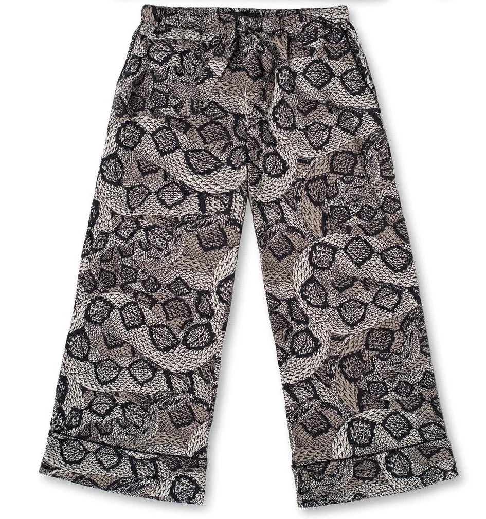 Desmond &amp; Dempsey Wide-Leg Trousers in Crotalus Print Linen