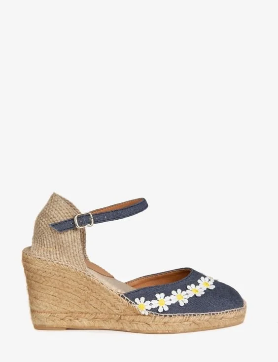 Penelope Chilvers High Mary Jane Espadrille in Denim Daisy