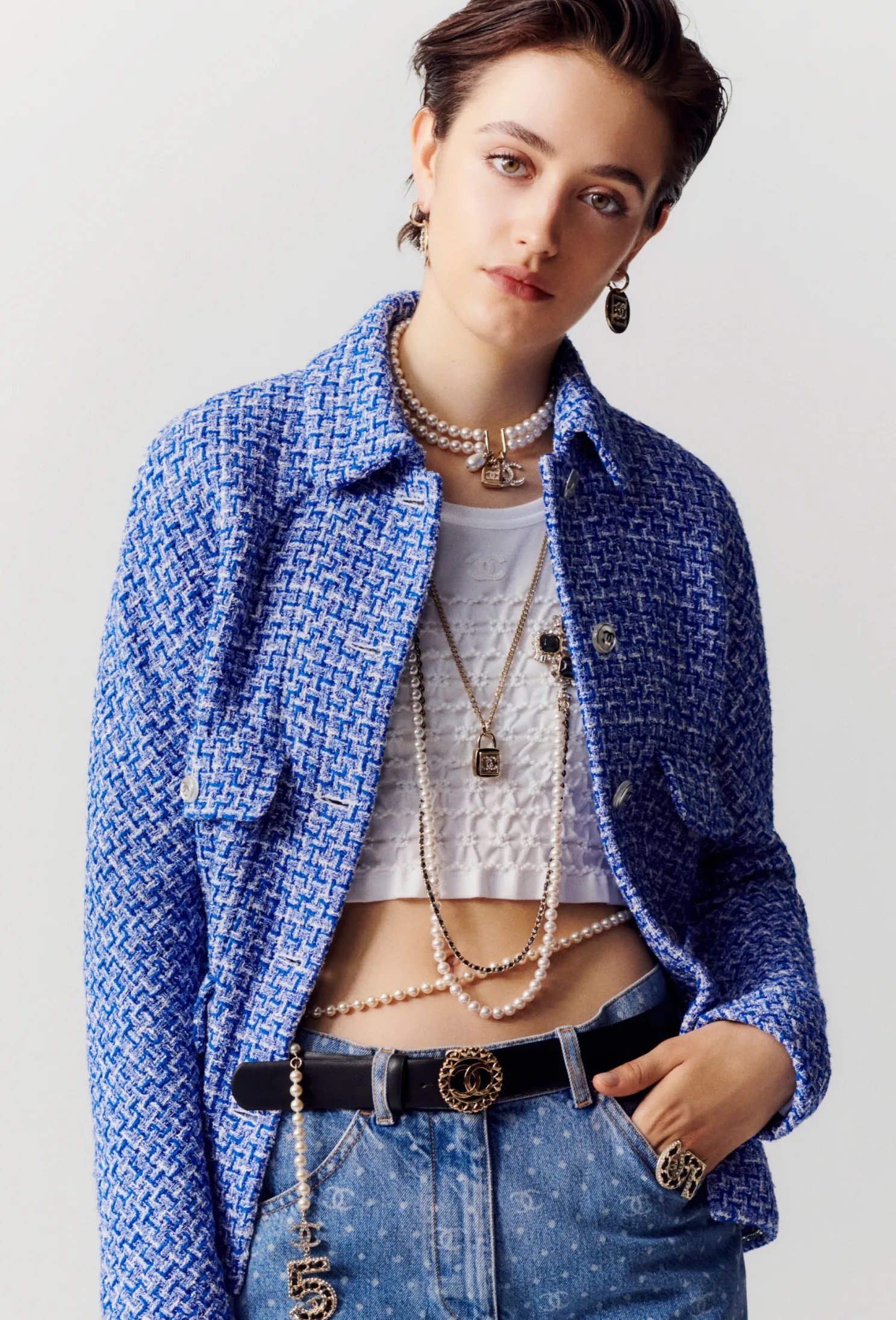 Chanel Cotton Tweed Jacket with Front Pockets in Blue White & Navy Blue.jpg