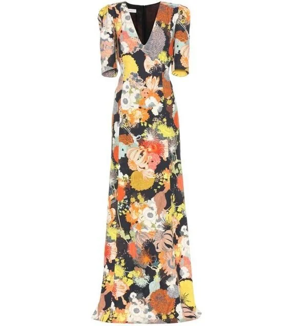 Dries Van Noten V-Neck Floral Gown