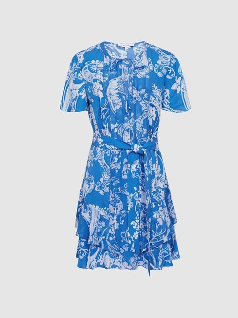Reiss Carla Paisley Flippy Mini Dress in Blue