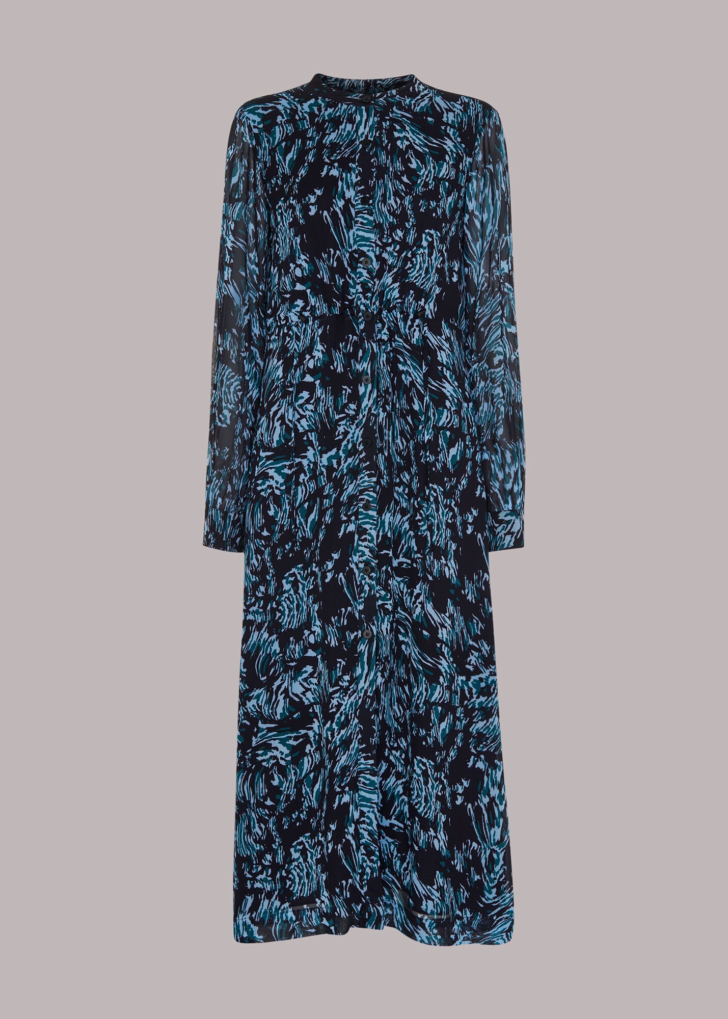 Whistles Wood Tiger Print Midi Dress in Blue.jpg