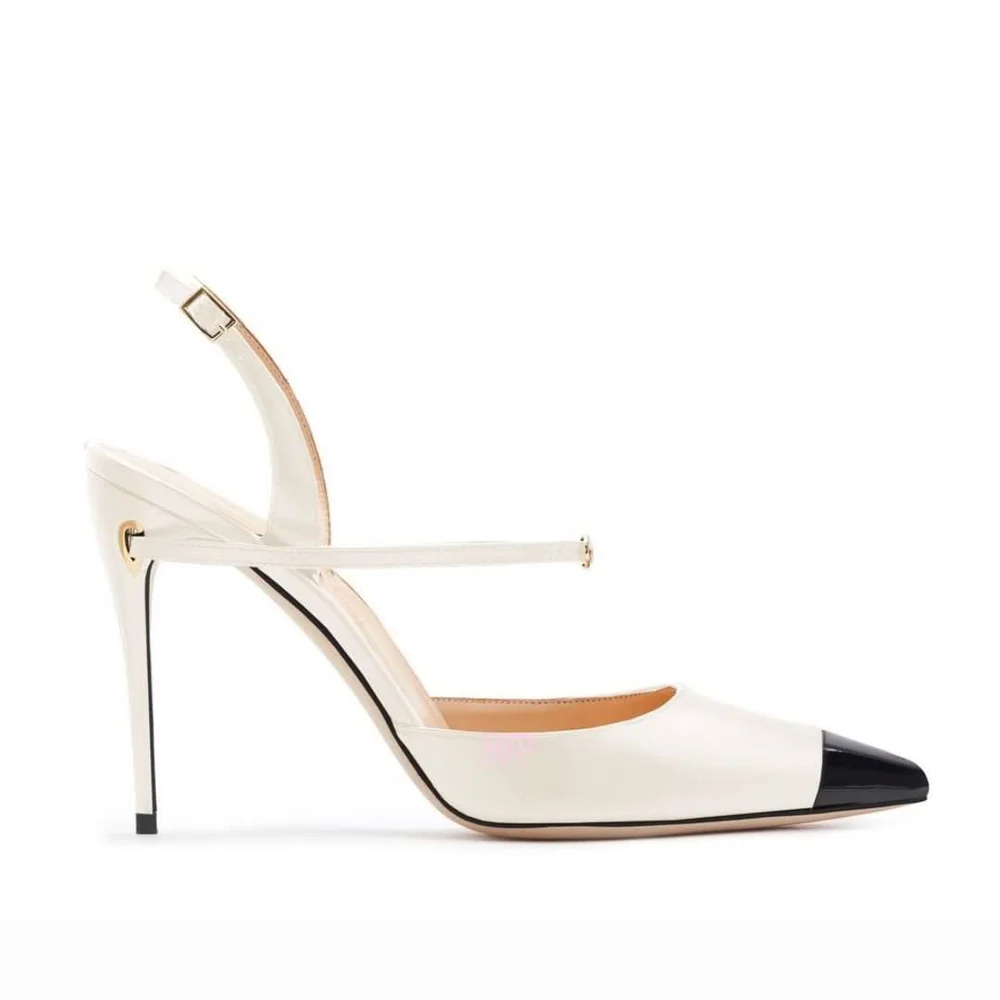 JENNIFER CHAMANDI スリングバックシューズ ホワイト×ブラック Jennifer Chamandi Vittorio 105 Pumps in White/Black — UFO No