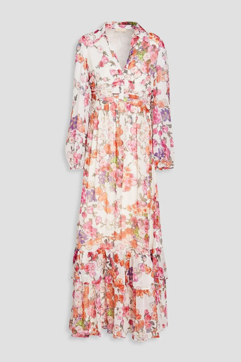 ByTiMo Chiffon Shirt Maxi Dress in Off White Poppy