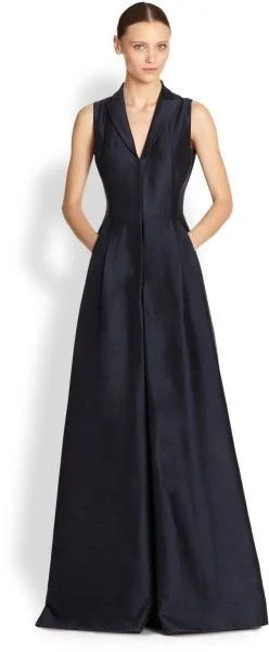 Akris Silk Shantung V-Neck Gown