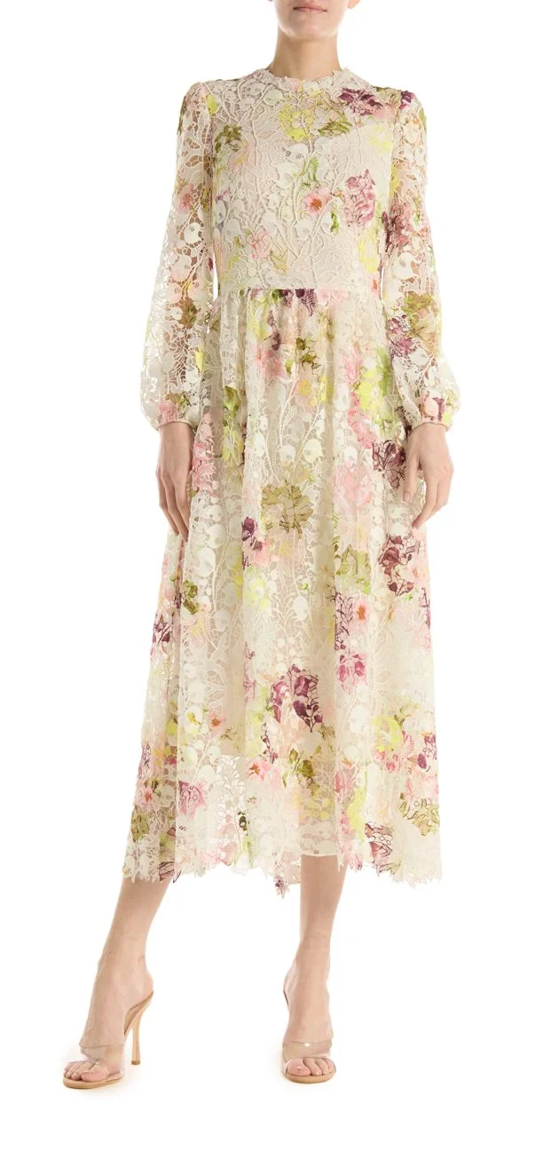 Monique Lhuillier Long Sleeve Lace Midi Dress