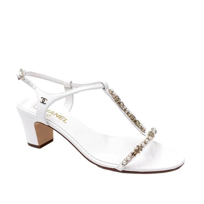 Chanel Pearl CC T-Strap Sandals in White — UFO No More