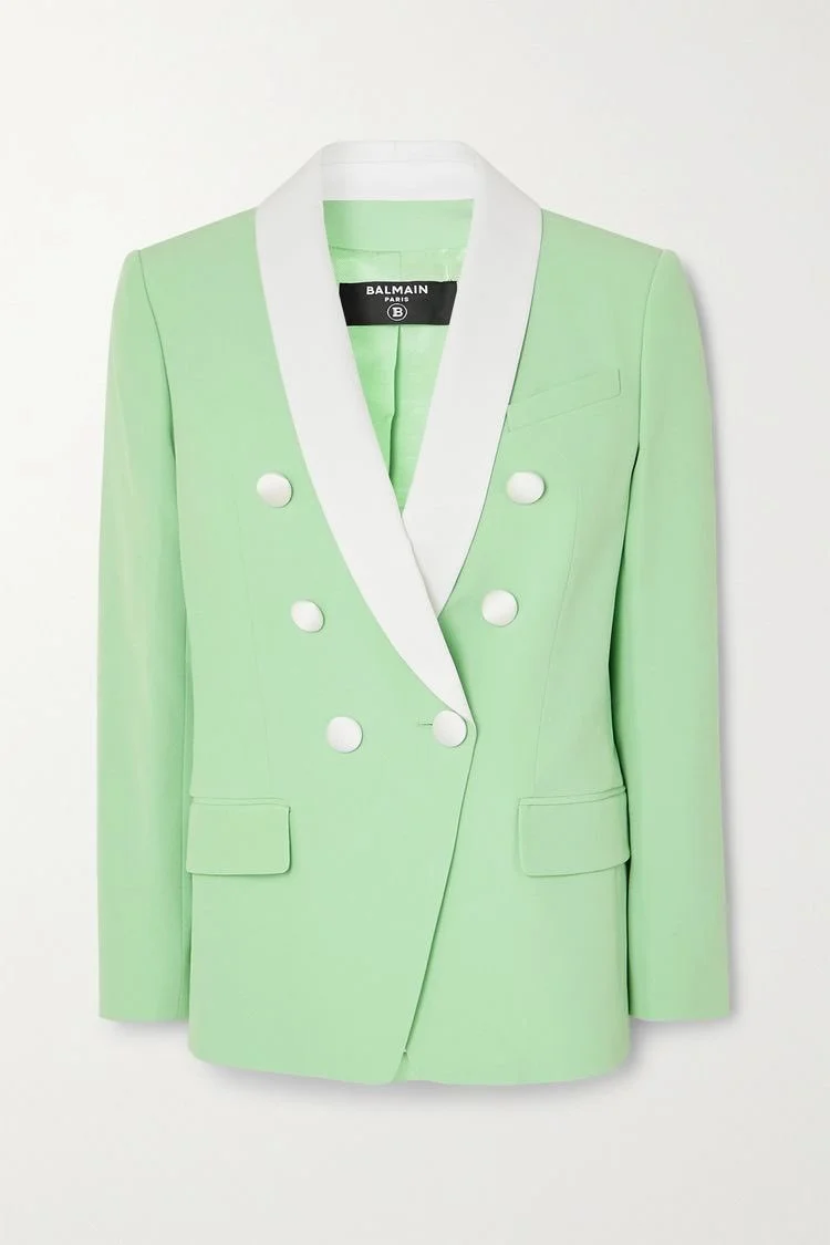 Balmain Double-breasted Two-tone Crepe Blazer in Mint