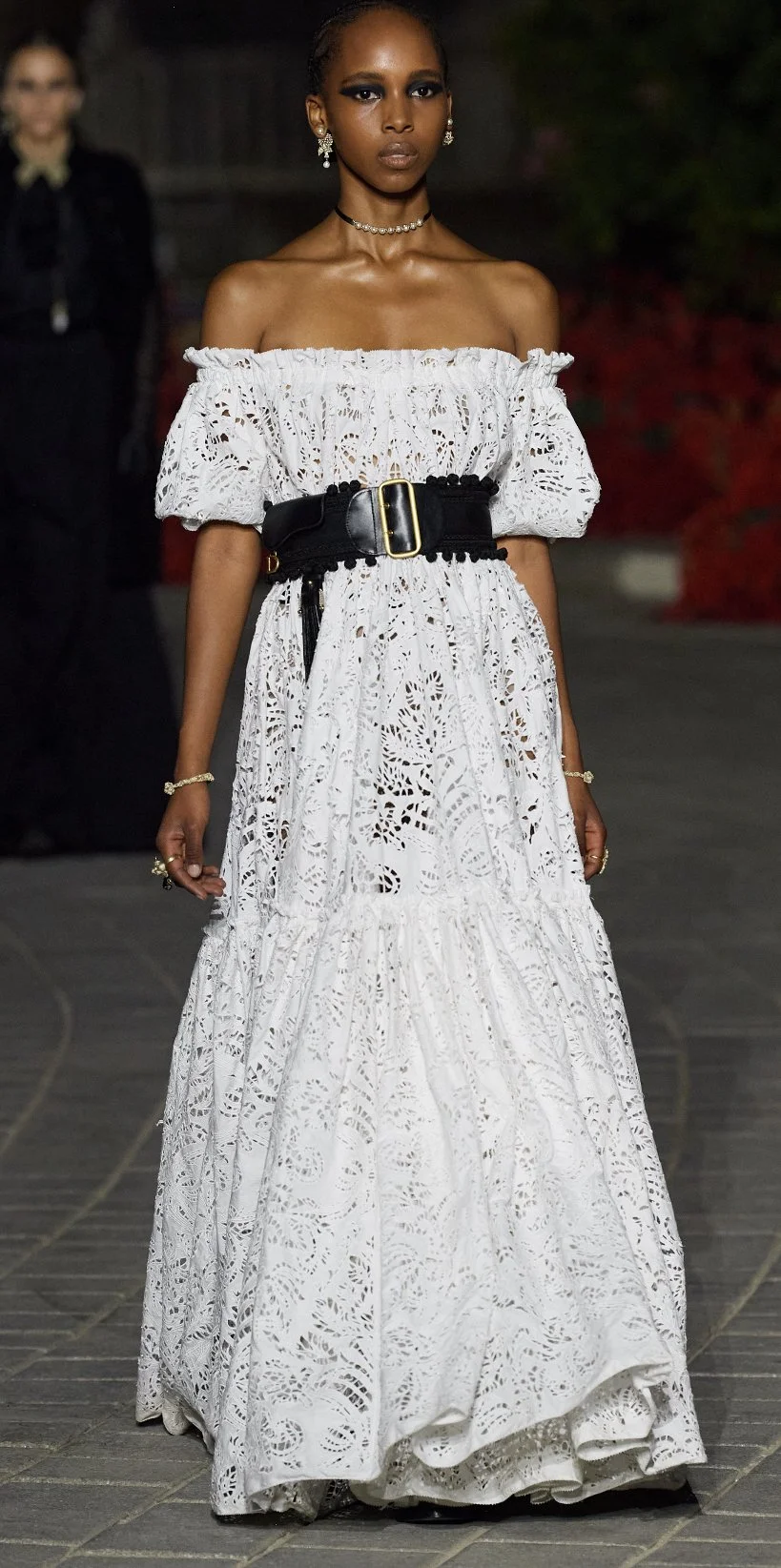 Christian Dior Off-the-Shoulder Eyelet Maxi Dress