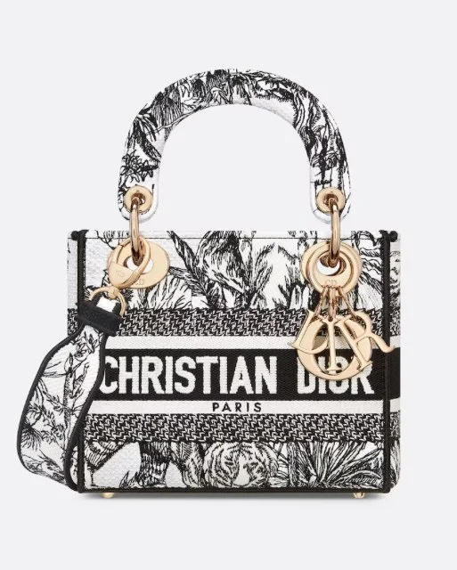 Christian Dior Mini Lady D-Lite Bag in White and Black Toile de Jouy Voyage Embroidery