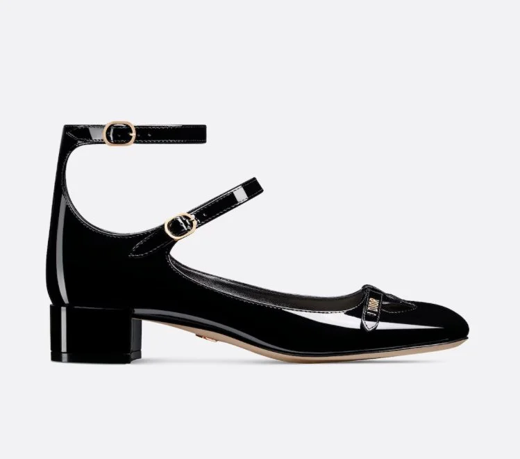 Christian Dior Aime Dior Low Heel Pumps in Black Patent Calfskin