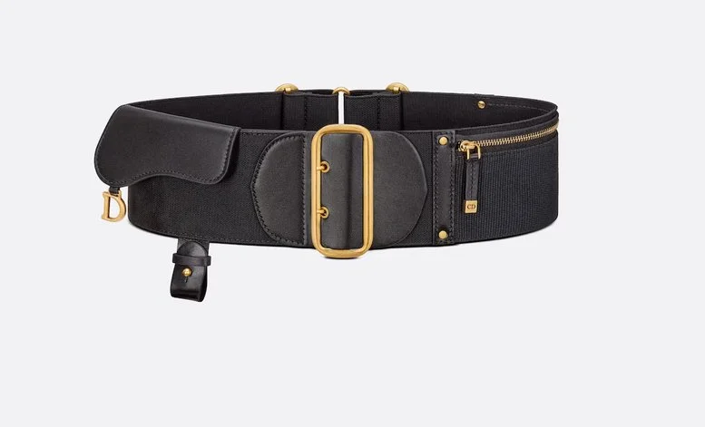 Christian Dior 80mm Saddle Belt in Black Smooth Calfskin and Technical Fabric