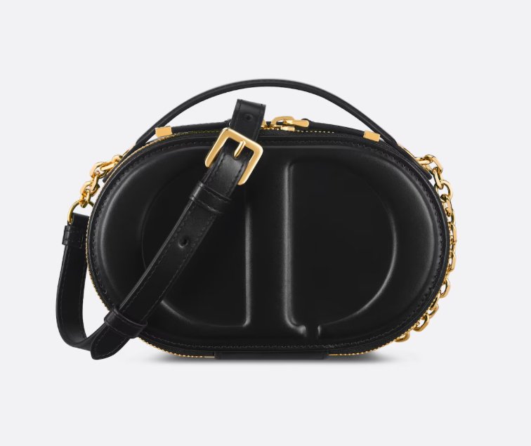 Dior - CD Signature Oval Camera Bag Black Cd-embossed Signature Calfskin with Black and White Houndstooth Embroidered Cotton - Women