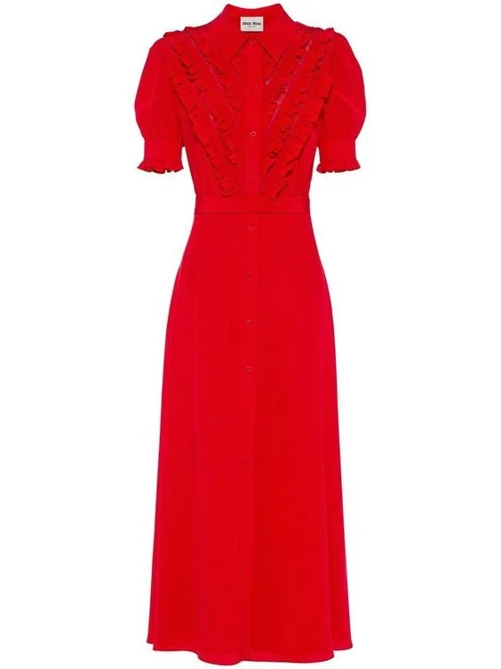 Miu Miu Ruffle-Detail Silk Dress