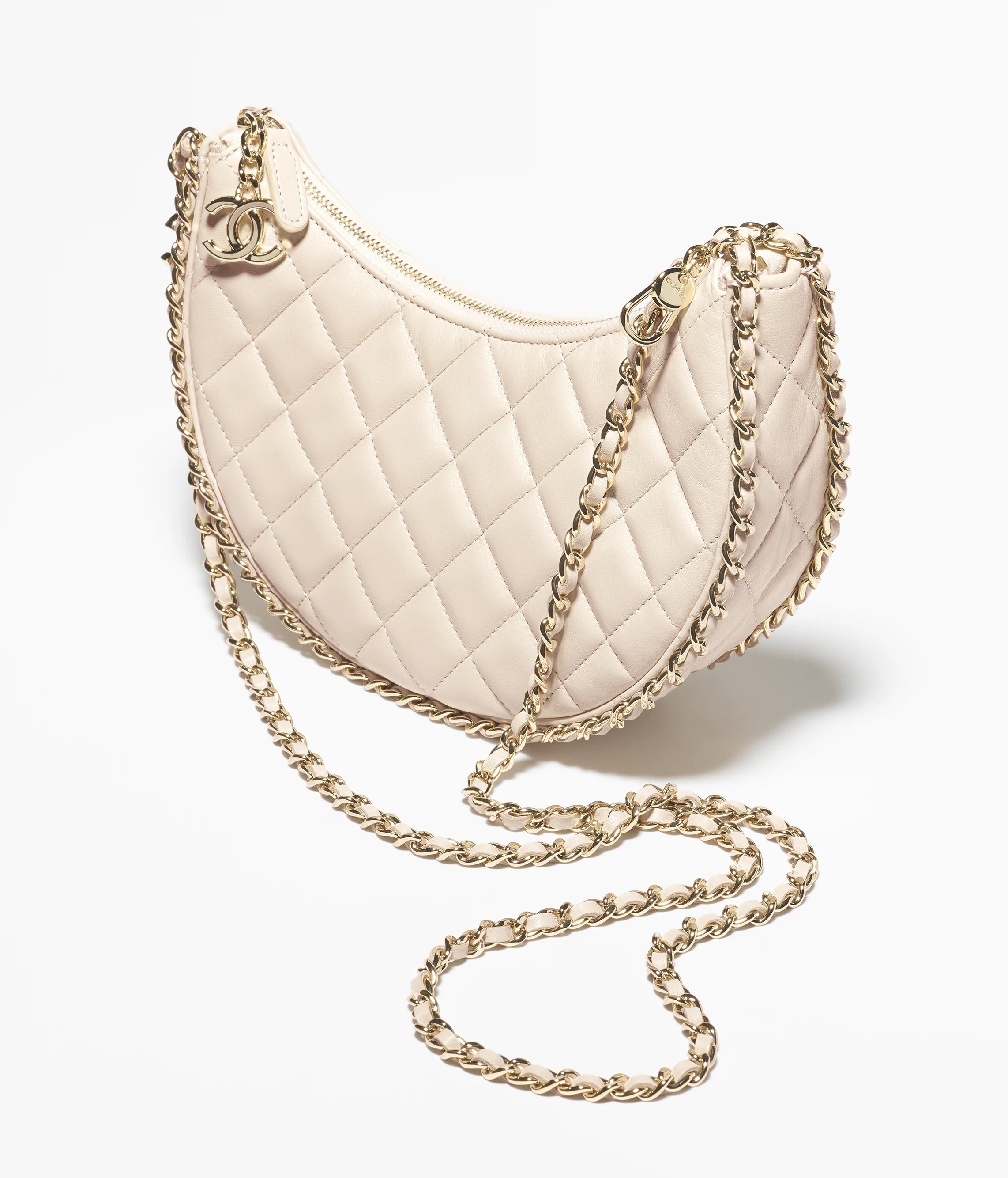 Chanel Small Hobo Bag in Ecru Lambskin & Shiny Light Gold Metal.jpg