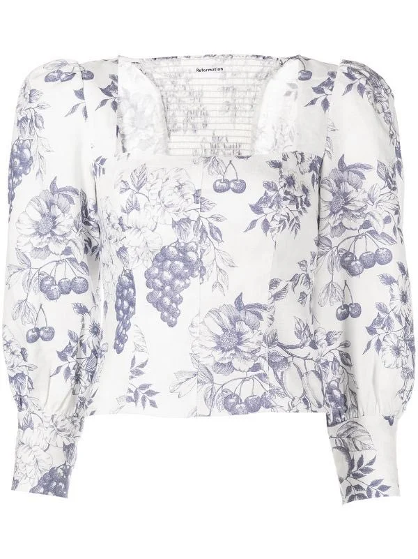 Reformation Stilton Puff-Sleeve Linen Top