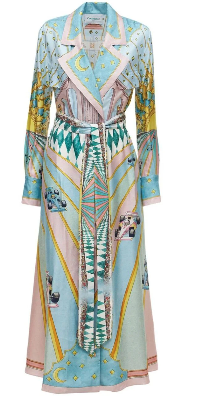 Casablanca Blue Printed Silk Twill Dress with Belt