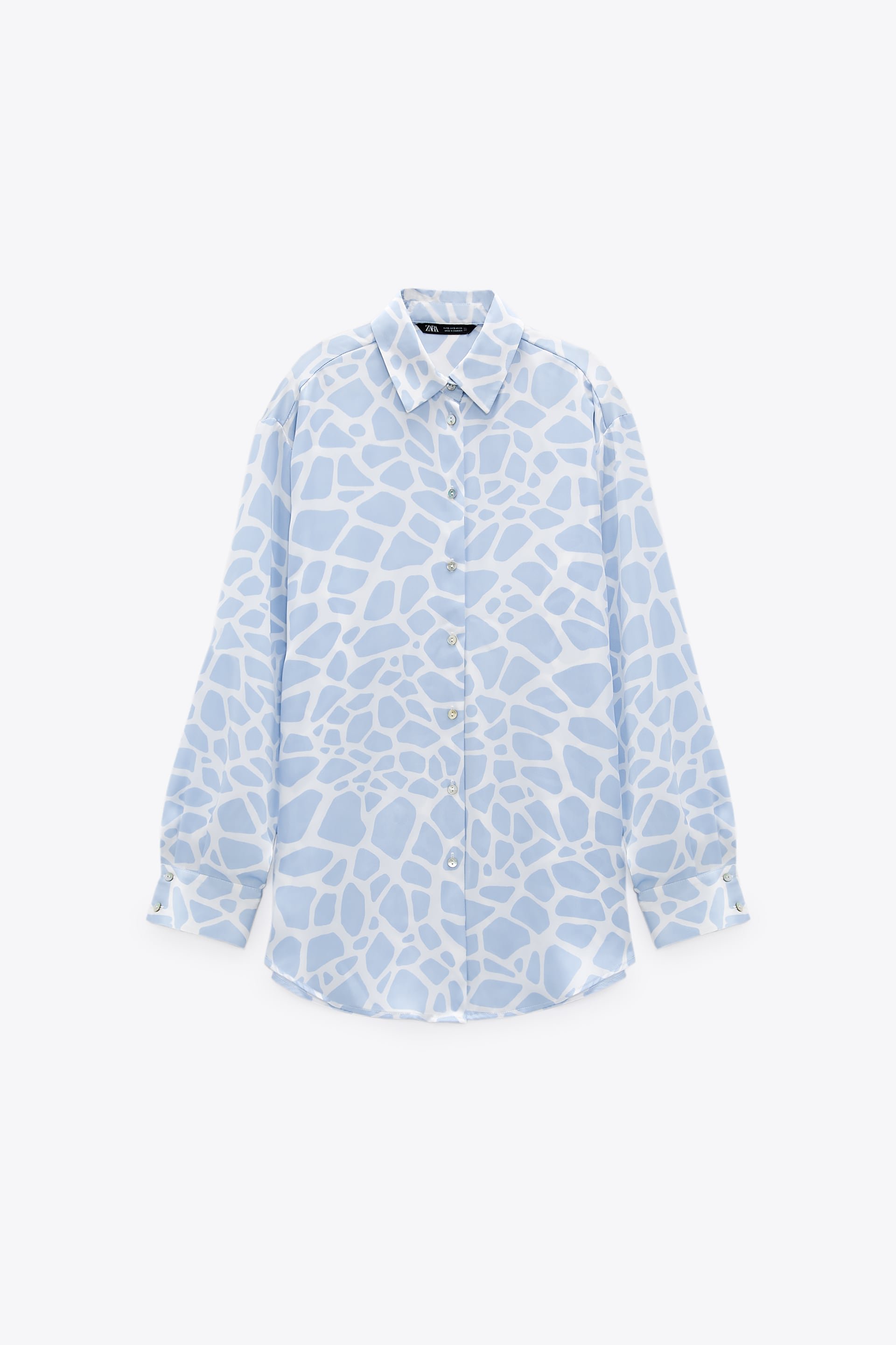 Zara Animal Print Satin Shirt in Blue.jpg