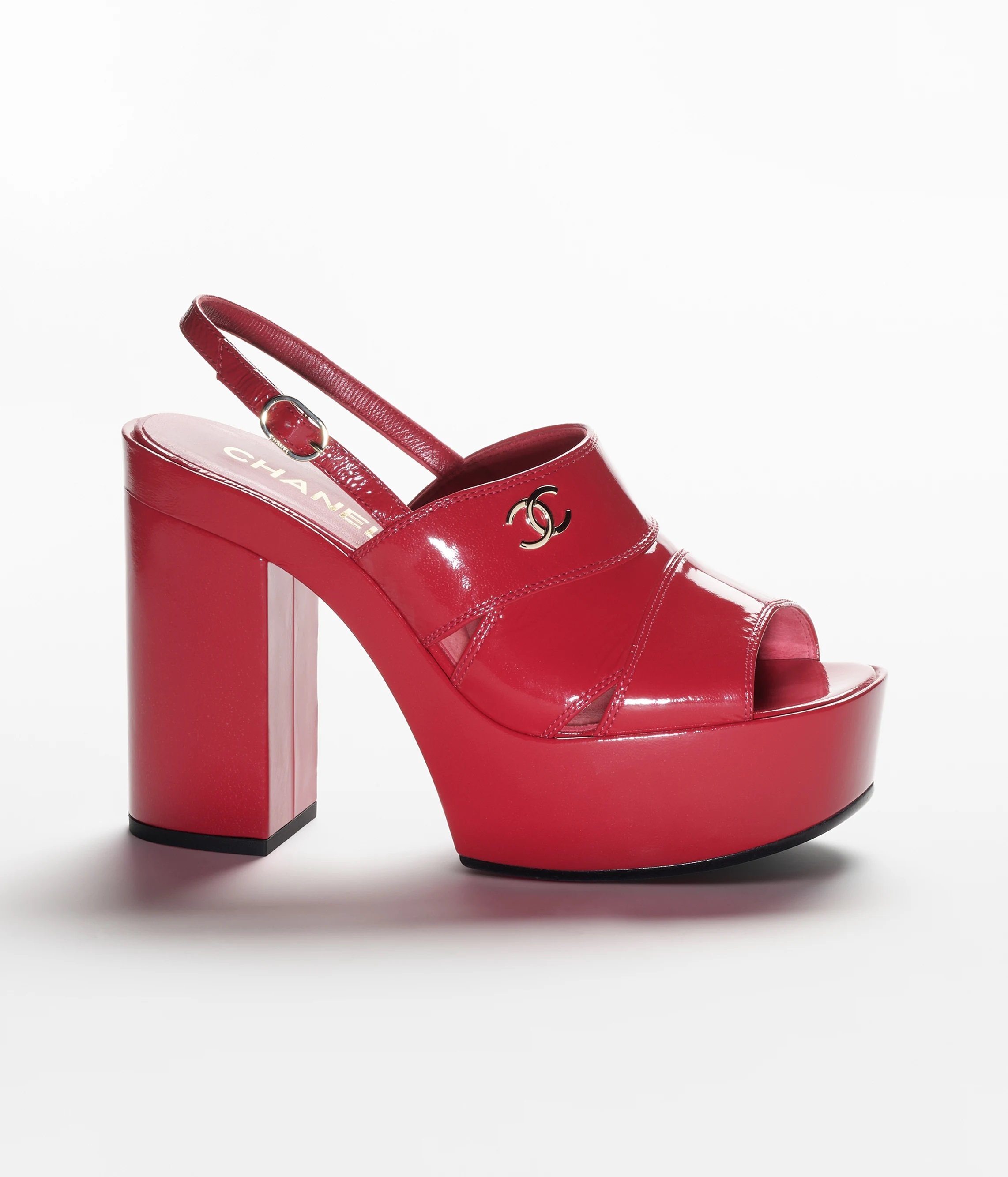 Chanel Slingback Platform Sandals in Red Patent Leather — UFO No More