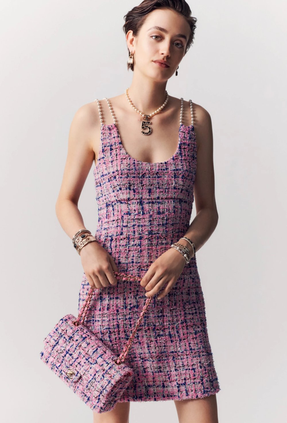 Chanel Cotton Tweed Dress with Imitation Pearls Straps — UFO No More