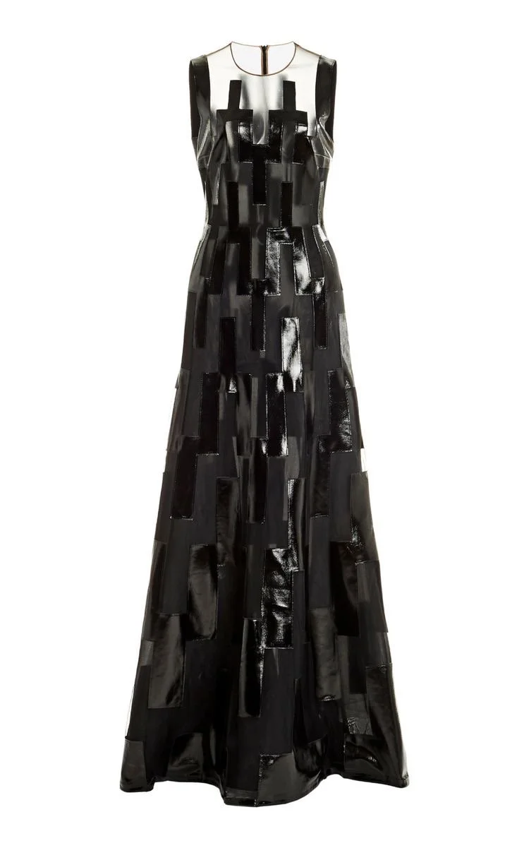 Akris Patent Leather Strip Sheer A-Line Gown