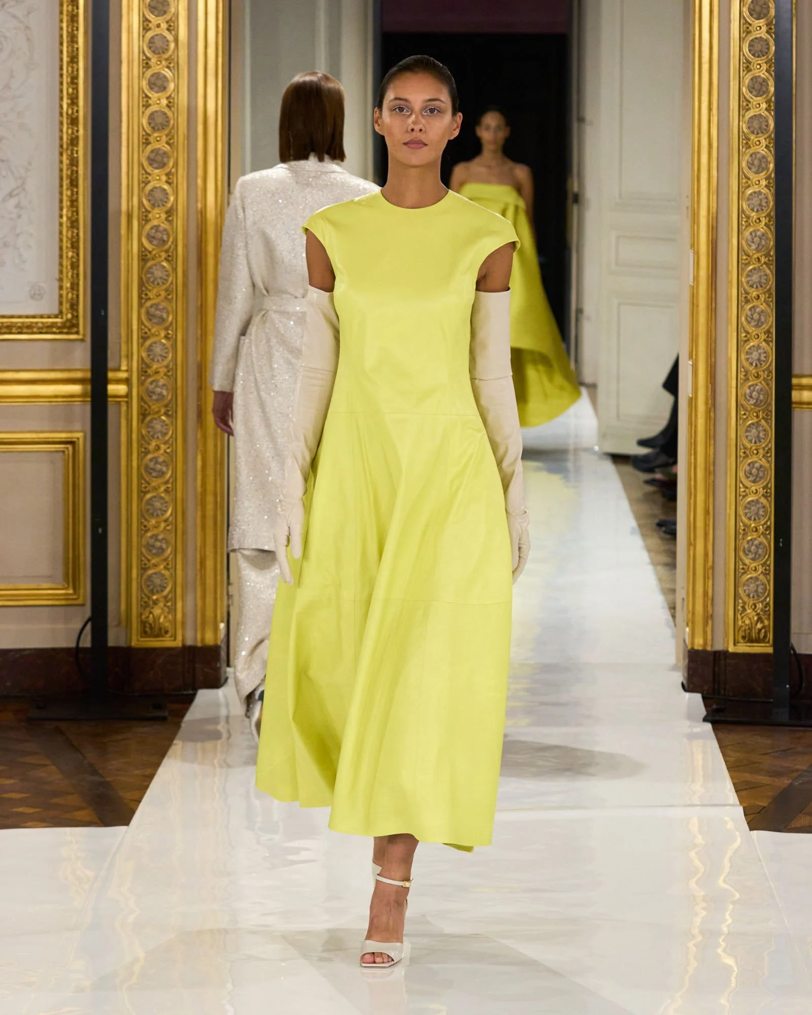 Natan Couture Cap Sleeves Midi Dress in Limoncello Scuba