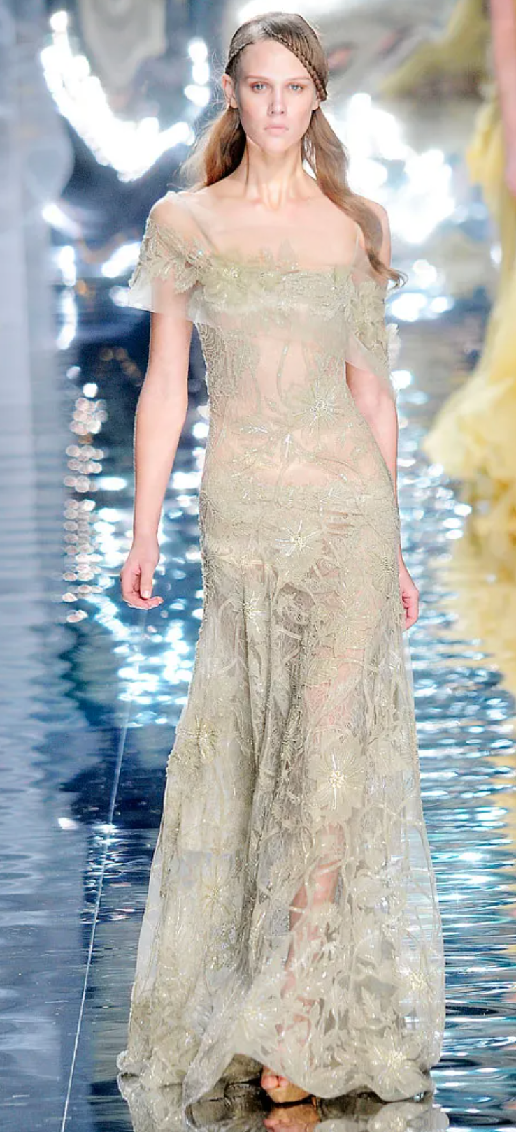 Elie Saab Couture Strapless Embroidered Lace Gown