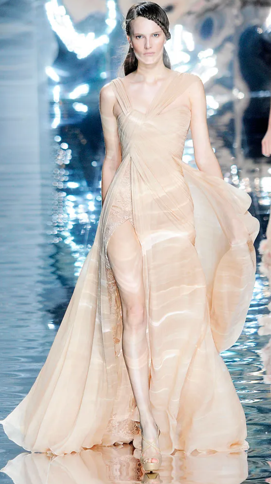 Elie Saab Couture Draped Bodice Gown in Blue