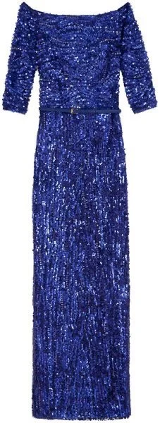 Elie Saab Off-the-Shoulder Sequin Gown in Blue