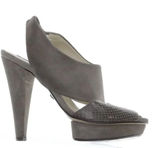 Mango Embossed Suede Platform Sandals in Grey