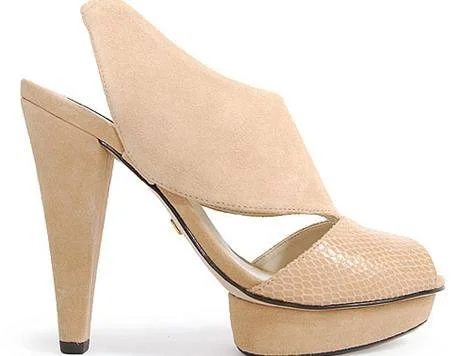 Mango Embossed Suede Platform Sandals in Nude