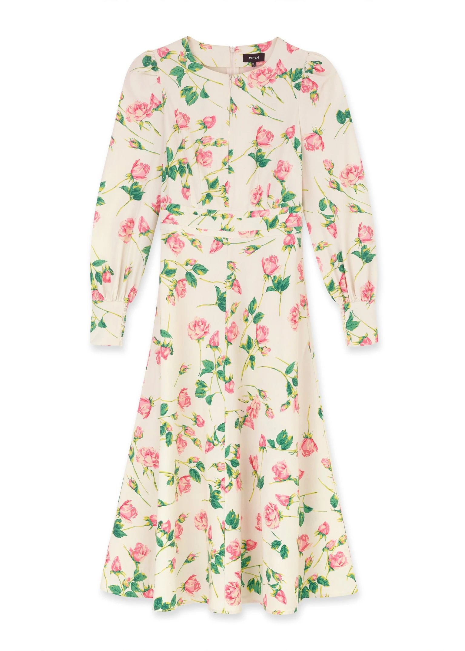 ME+EM Rose Print Structured Midi Dress in Light Cream Bright Rose Green.jpg