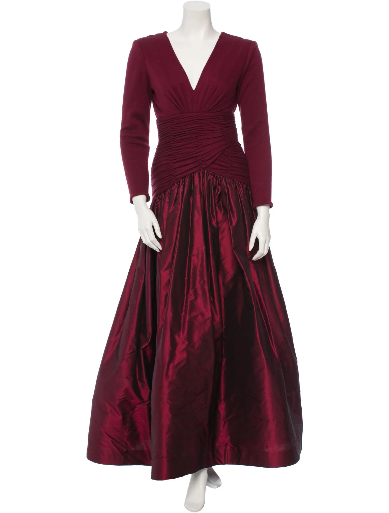 Oscar de la Renta Silk and Taffeta Ruched Gown