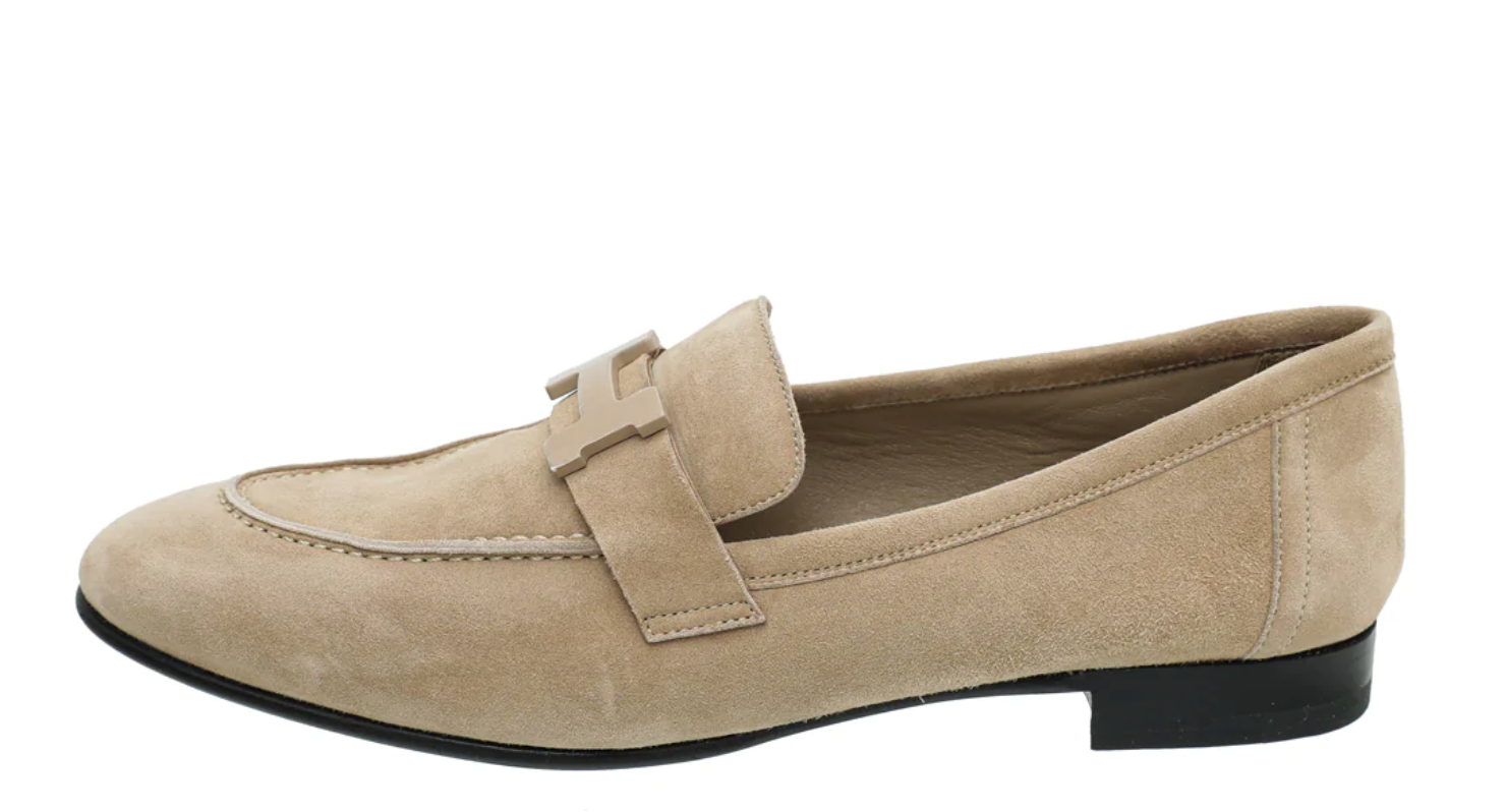 Hermes Paris Loafers in Beige Suede Goatskin — UFO No More