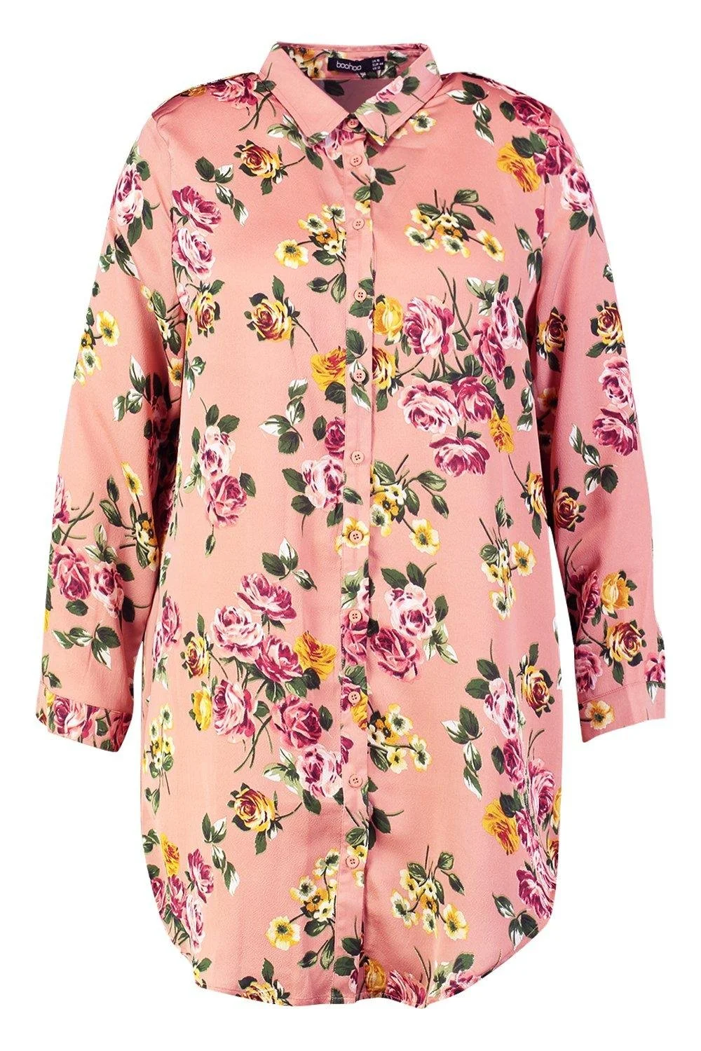 Boohoo Floral Printed Shirt Dress in Pink