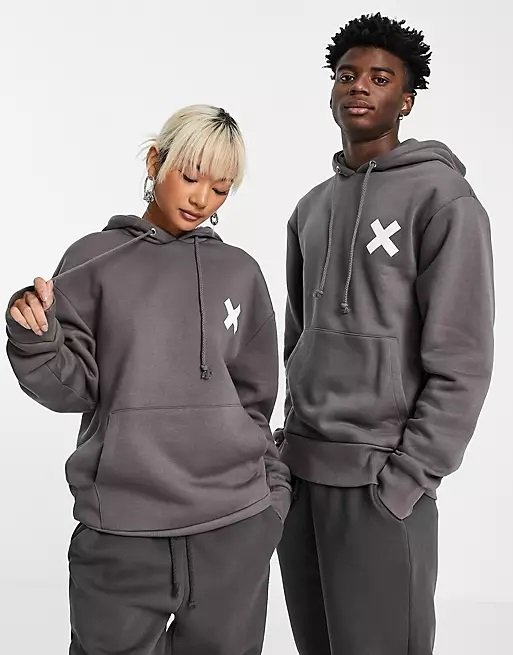 COLLUSION Unisex Logo Hoodie in Dark Grey.jpg