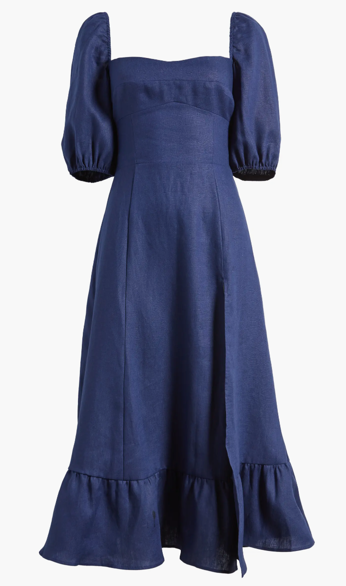 Reformation Belgium Linen Dress in Danube