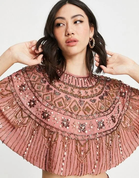 ASOS DESIGN Cape Embellished Top in Dusky Rose