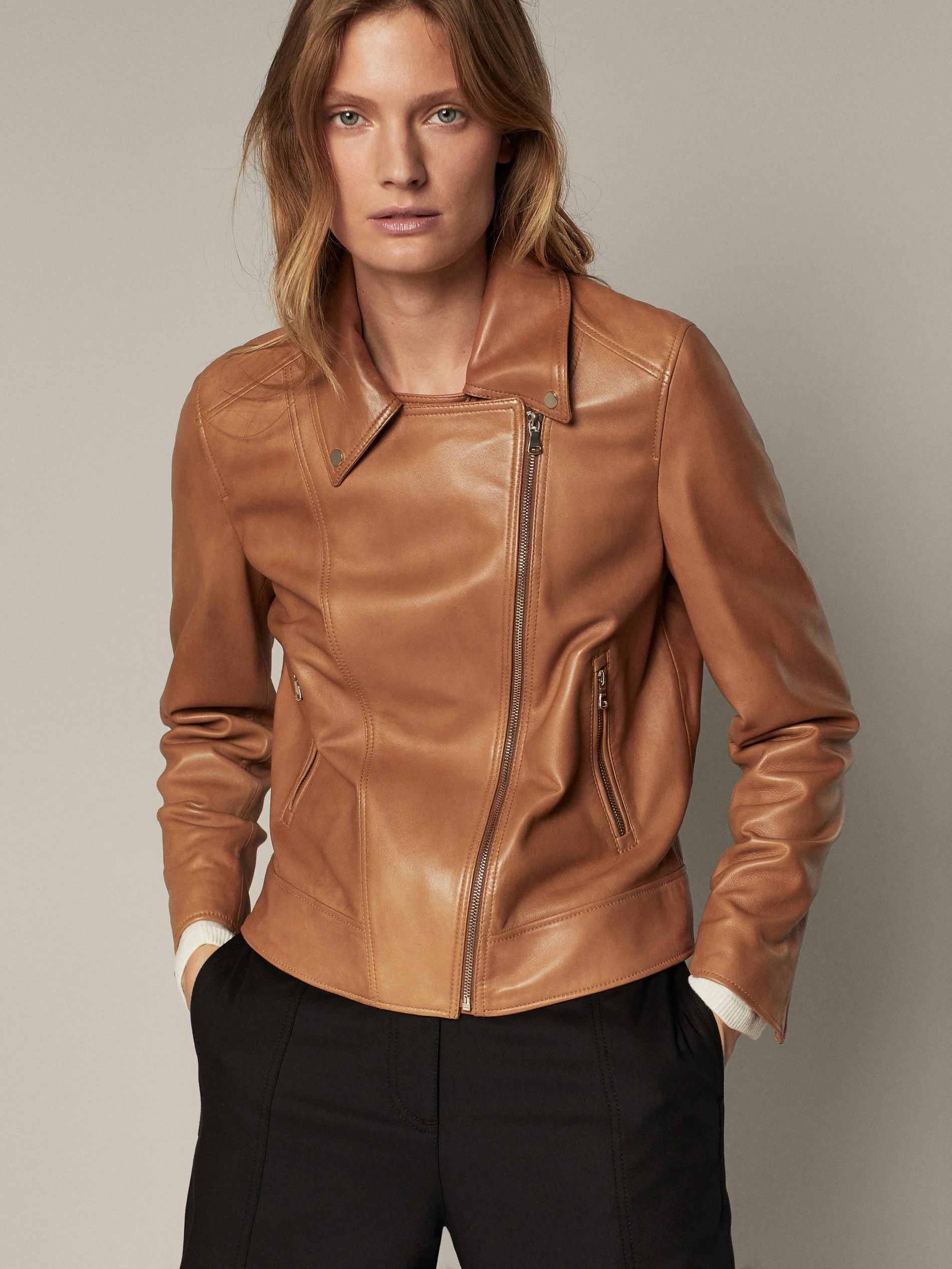 Massimo Dutti Nappa Leather Biker Jacket
