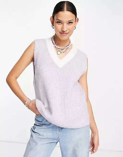 Topshop Knitted V-Neck Heather Tank in Lilac — UFO No More