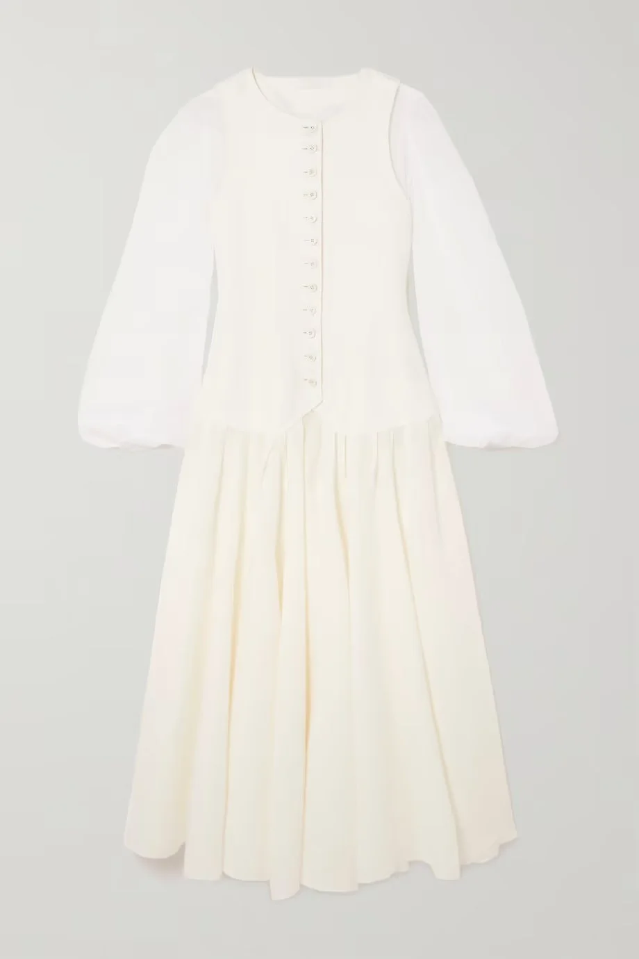 Chloé Layered Linen-Gauze and Twill Midi Dress