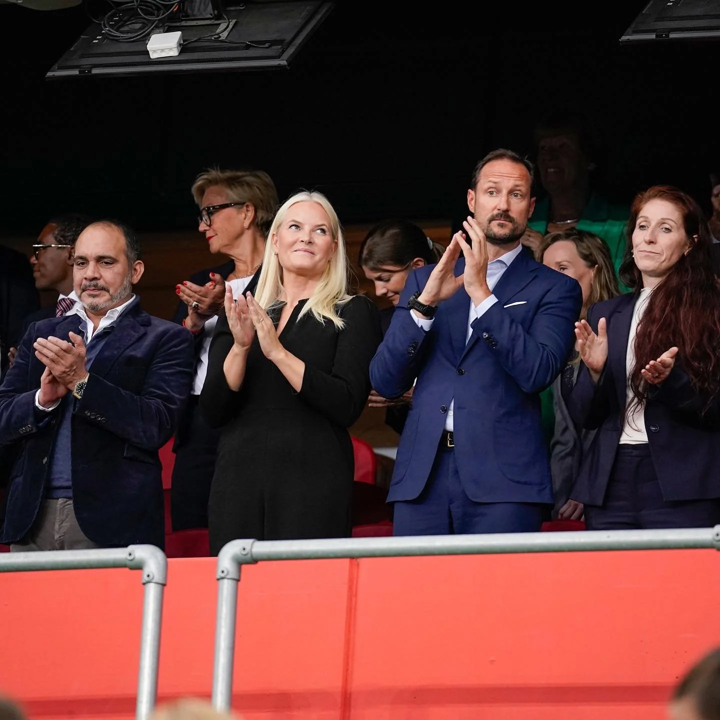 Crown Prince Haakon and Crown Princess Mette-Marit attend Norway-Jordan football game