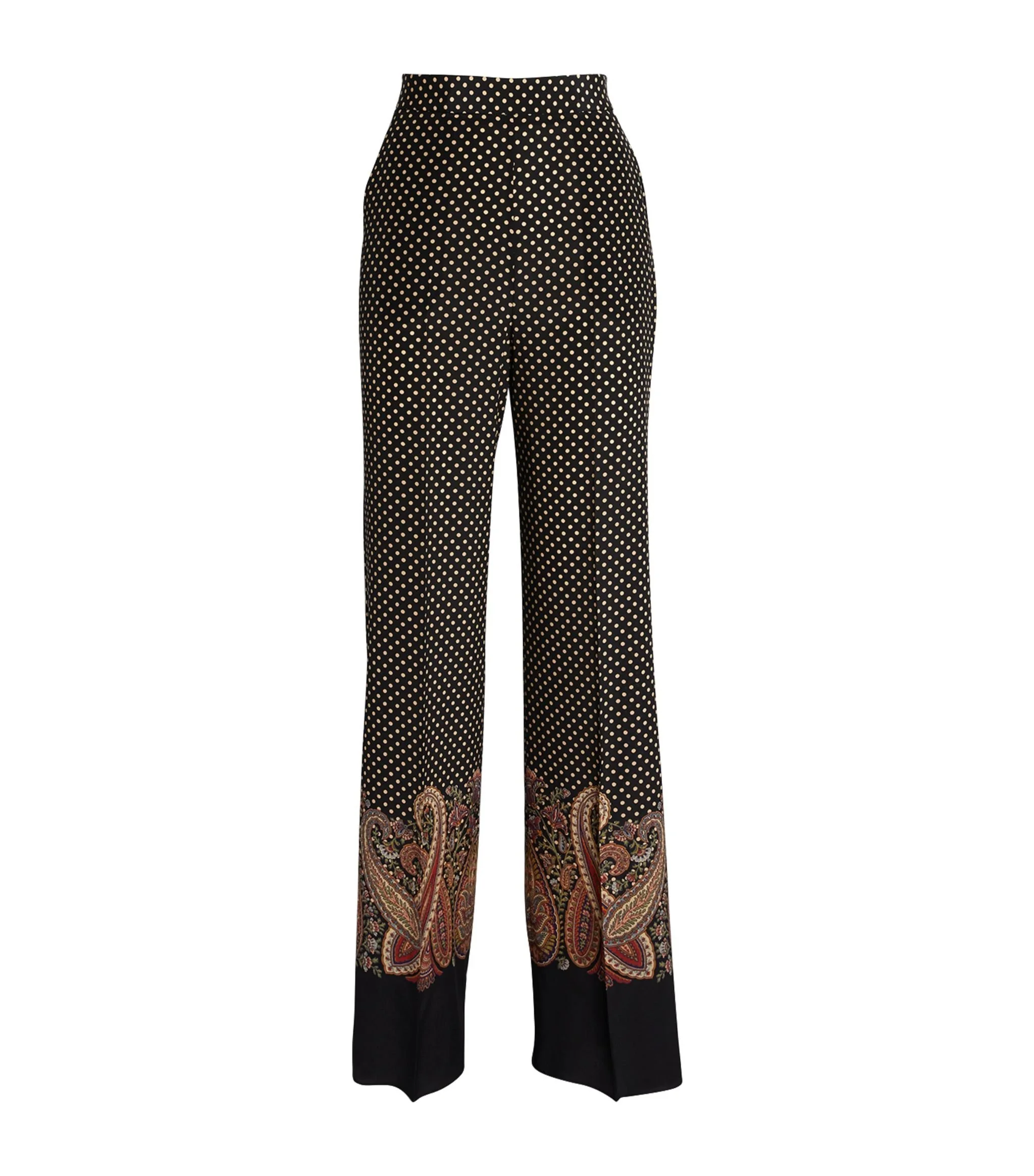 Etro Silk Paisley-Trim Straight Trousers