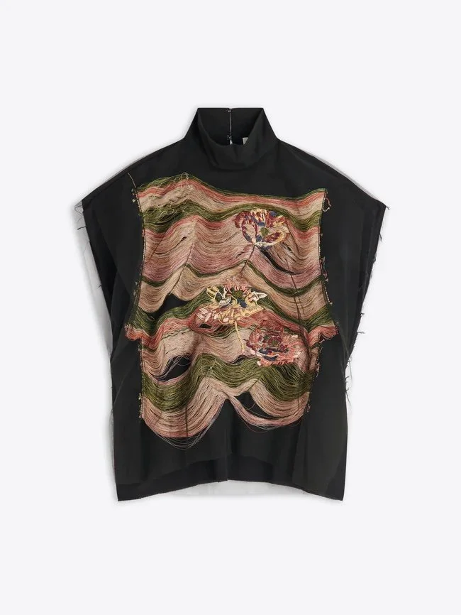 Dries Van Noten Embroidered Tulle Turtleneck Top